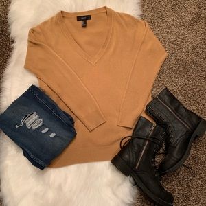 camel colored v-neck sweater